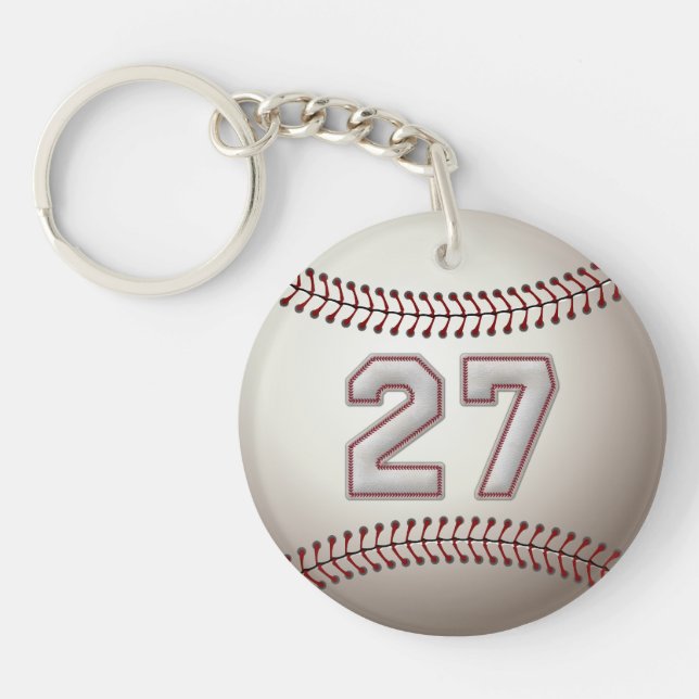 Player Number 27 - Cool Baseball Stitches Key Ring (Front)
