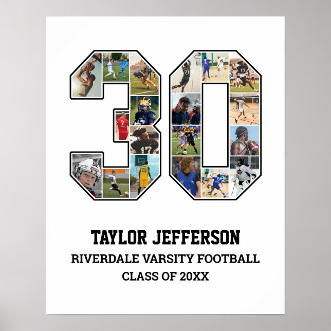Player Number 30 Senior Sports Team Photo Collage Poster (Front)