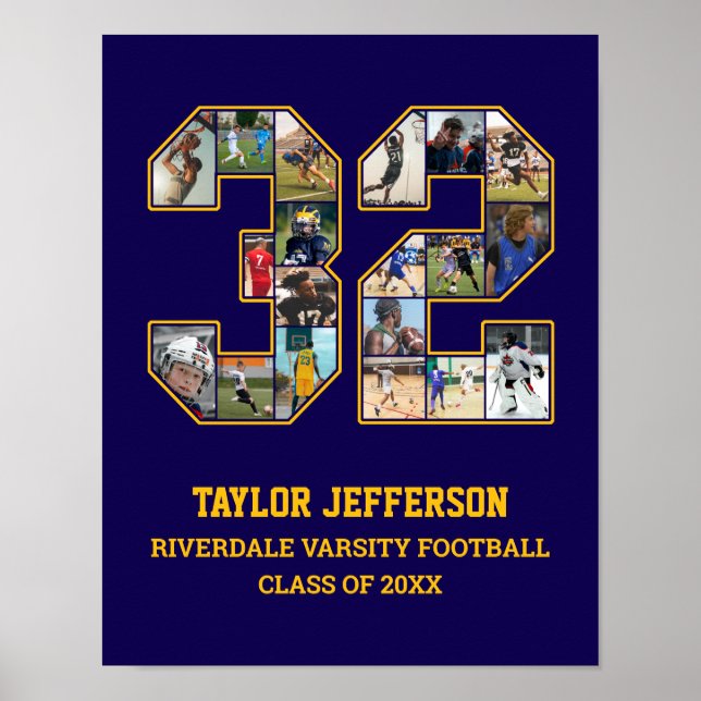 Player Number 32 Senior Sports Team Photo Collage Poster (Front)