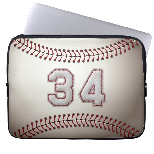 Player Number 34 - Cool Baseball Stitches Laptop Sleeve (Front)