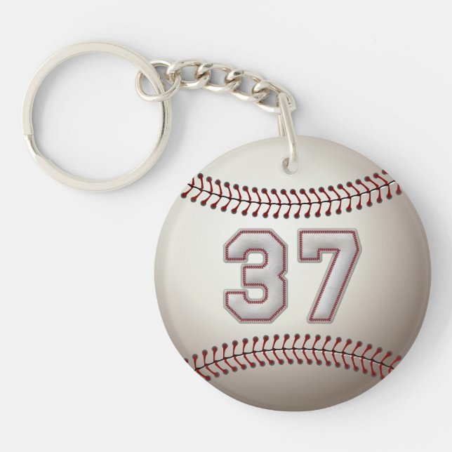 Player Number 37 - Cool Baseball Stitches Key Ring (Front)