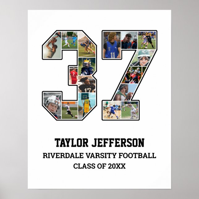 Player Number 37 Senior Sports Team Photo Collage Poster (Front)