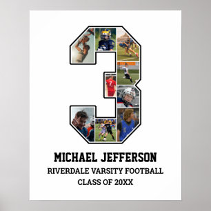 Player Number 3 Senior Sports Team Photo Collage Poster