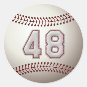 Player Number 48 - Cool Baseball Stitches Classic Round Sticker