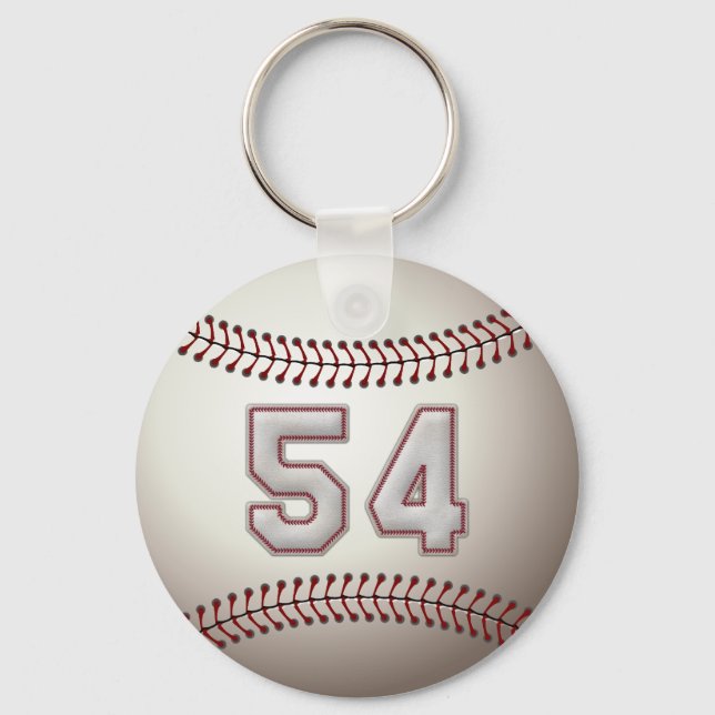 Player Number 54 - Cool Baseball Stitches Key Ring (Front)