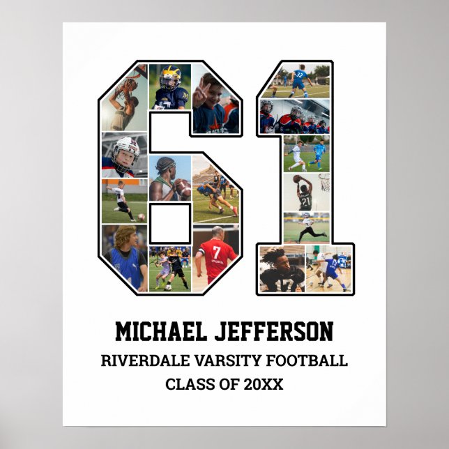 Player Number 61 Senior Sports Team Photo Collage Poster (Front)