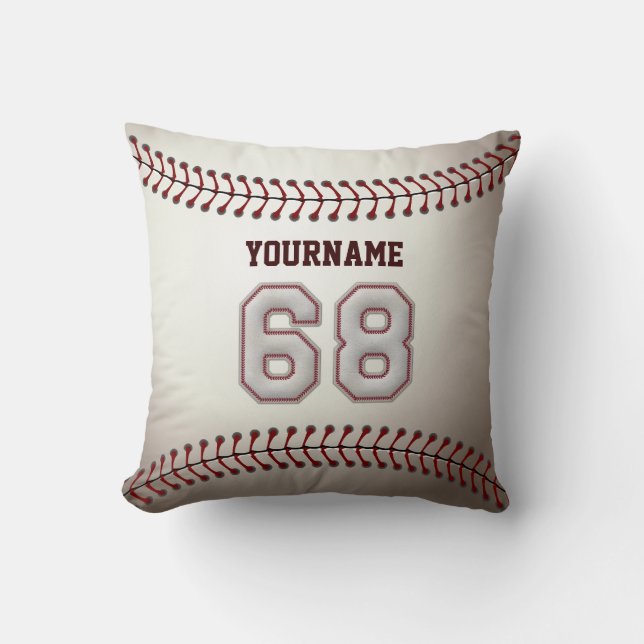 Player Number 68 - Cool Baseball Stitches Cushion (Front)