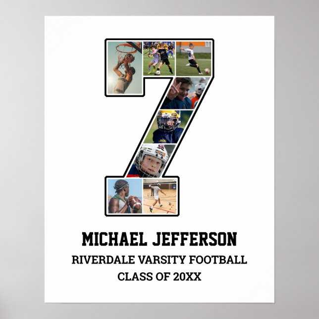 Player Number 7 Senior Sports Team Photo Collage Poster (Front)