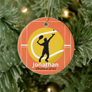 Player on the Tennis Court Personalised Sporty Ceramic Ornament