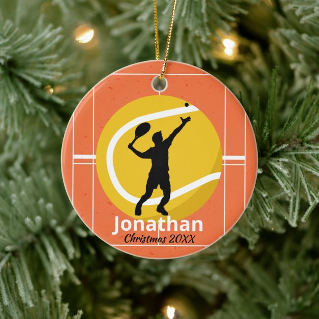 Player on the Tennis Court Personalised Sporty Ceramic Ornament (Tree)