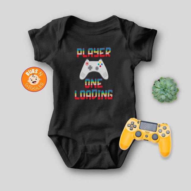 Player One Loading Gamer Themed Father's Day Black Baby Bodysuit (Creator Uploaded)