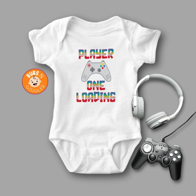 Player One Loading Gamer Themed Father's Day White Baby Bodysuit (Creator Uploaded)