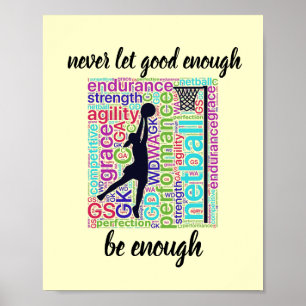 Player Positions and Inspirational Quote Netball Poster