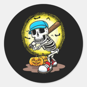 Player Skeleton Softball Halloween Kids Boys  Classic Round Sticker
