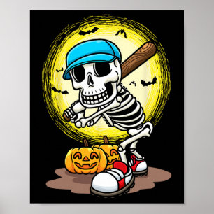 Player Skeleton Softball Halloween Kids Boys Poster