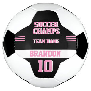 player sport soccer champs black pink personalised soccer ball