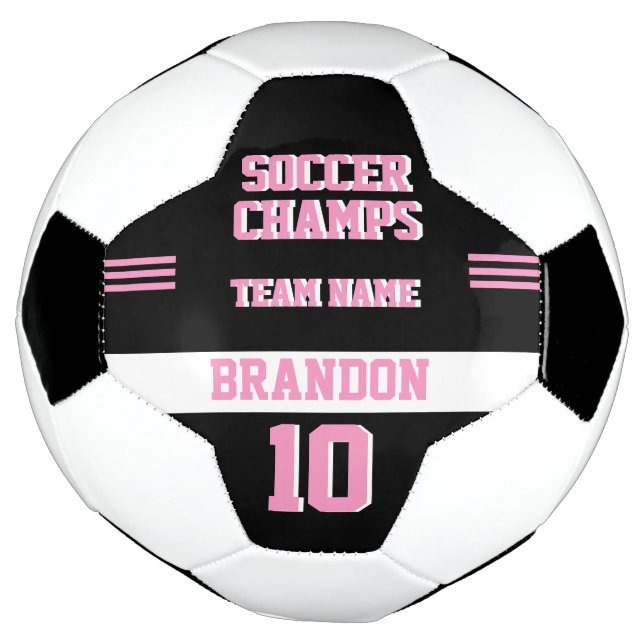 player sport soccer champs black pink personalised soccer ball (Rotated)