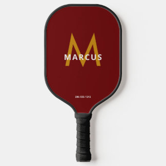 Player's Name Burgundy Red Monogram Pickleball Paddle