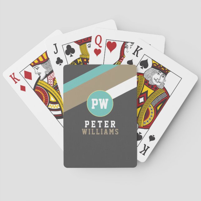 Player's Name + Diagonal Stripes Dark Grey  Playing Cards (Back)