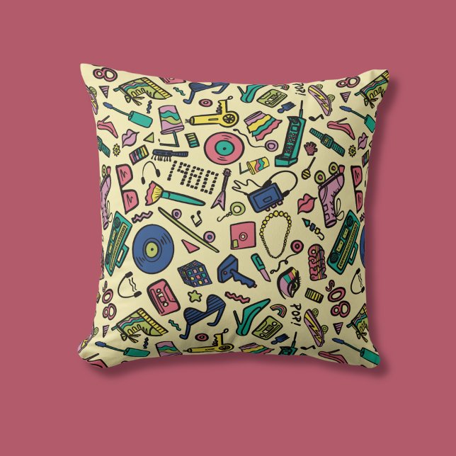 Playful 1980s Doodle Art Pattern Cushion (Creator Uploaded)