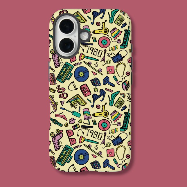 Playful 1980s Doodle Art Pattern iPhone 16 Case (Creator Uploaded)