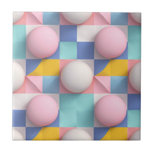 Playful 3D Pastel Spheres and Geometric Pattern Ceramic Tile