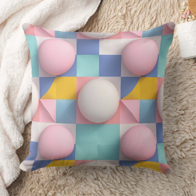 Playful 3D Pastel Spheres and Geometric Pattern Cushion (Blanket)