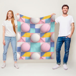 Playful 3D Pastel Spheres and Geometric Pattern Fleece Blanket