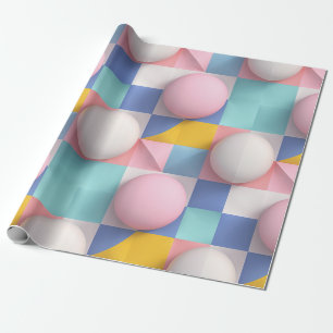Playful 3D Pastel Spheres and Geometric Pattern Wrapping Paper