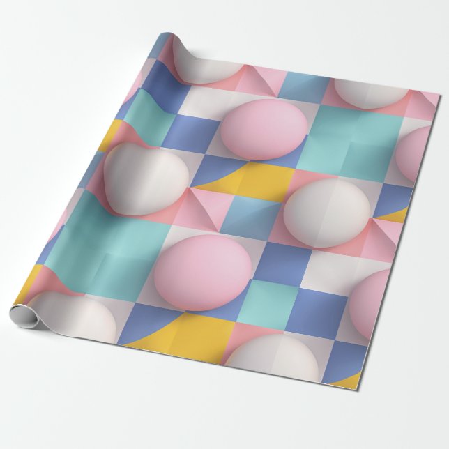 Playful 3D Pastel Spheres and Geometric Pattern Wrapping Paper (Unrolled)