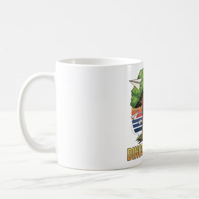 Playful 80s Dino Hugging Tree Tee – Eco-Friendly ' Coffee Mug (Left)