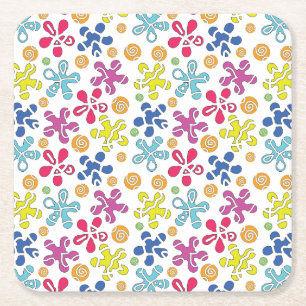Playful Abstract Doodle Shapes Square Paper Coaster