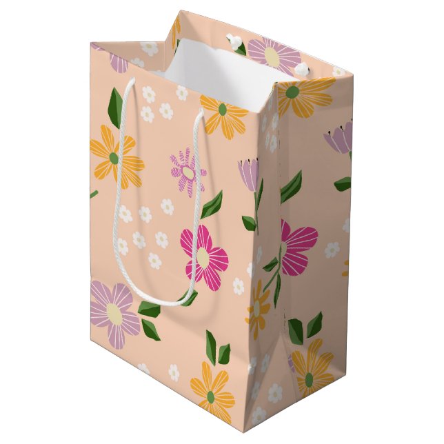 Playful Abstract Flowers Medium Gift Bag (Front Angled)