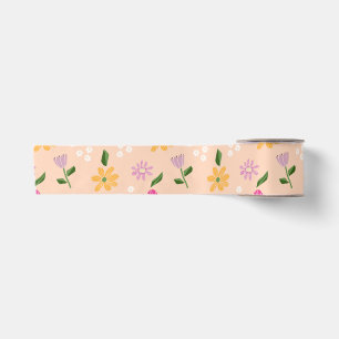 Playful Abstract Flowers Satin Ribbon