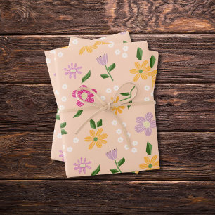 Playful Abstract Flowers Wrapping Paper Sheet