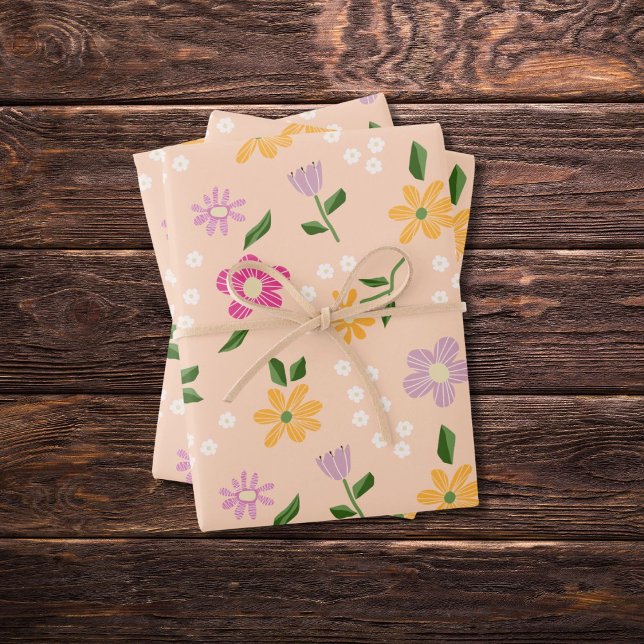 Playful Abstract Flowers Wrapping Paper Sheet (Creator Uploaded)