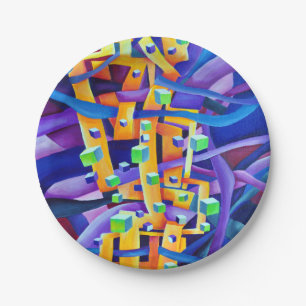 Playful Abstract Geometric Watercolor Paper Plate