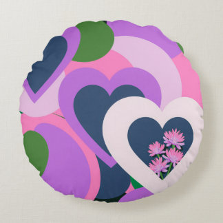 Playful Abstract Heart Round Pillow