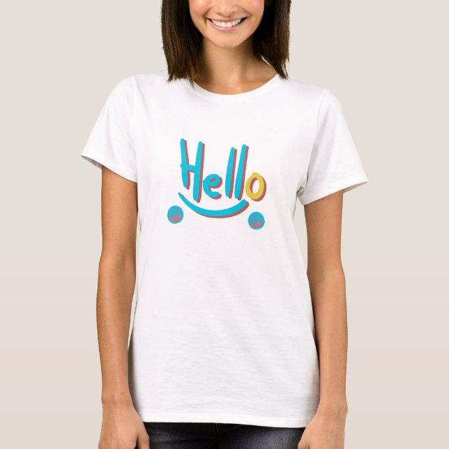 Playful Abstract Hello Pattern Art T-Shirt (Front)