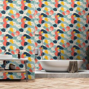 Playful Abstract Organic Shapes Bold Retro Colours Wallpaper