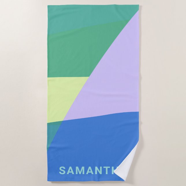 Playful Abstract Pastel Colour Block Personalised Beach Towel (Front)