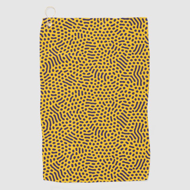 Playful Abstract Pattern: Navy Dots on Yellow Back Golf Towel (Front)