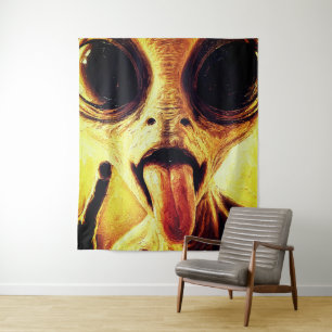 Playful Alien Portrait in Oil Paint Tapestry