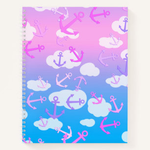 Playful Anchors, Lovely Pink And Turquoise Kid's Notebook