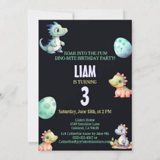 Playful and cute dinosaur Kids Birthday Invitation