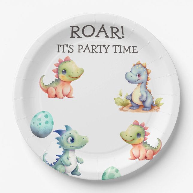 Playful and cute dinosaur Personalised Paper Plate (Front)