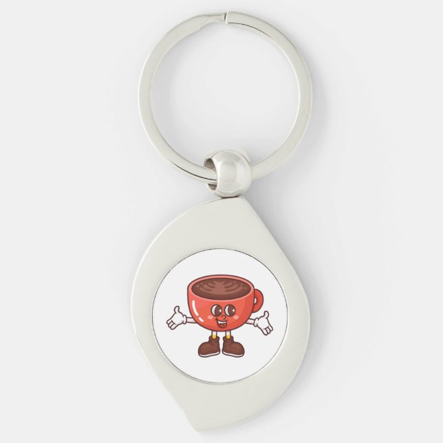 Playful and Funny Cartoon Coffee Cup Key Ring (Front)