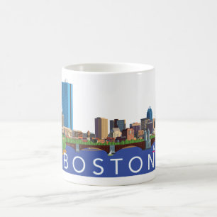 Playful and Unique Illustration Boston Skyline Coffee Mug