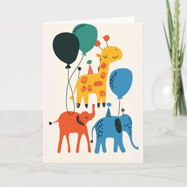 Playful Animal Celebration Greeting Card (Front)