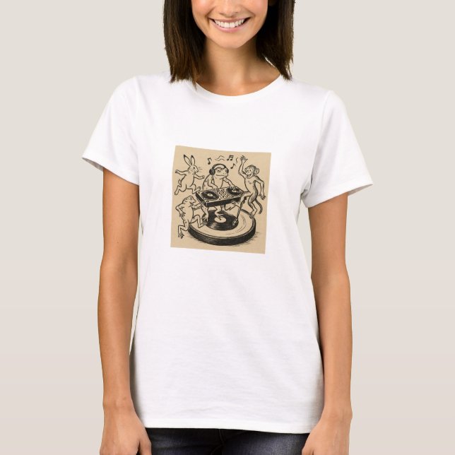 Playful Animals in Traditional Japanese Scroll-Sty T-Shirt (Front)